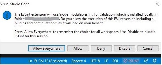 VSCode Eslint install warning