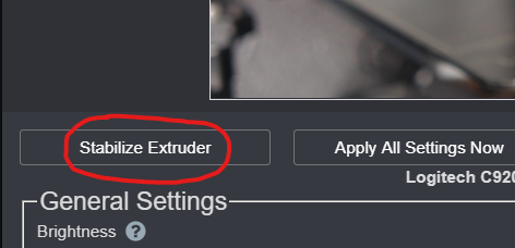 Click on the Stabilize Extruder Button