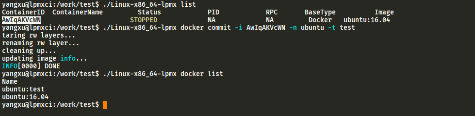 lpmx docker commit