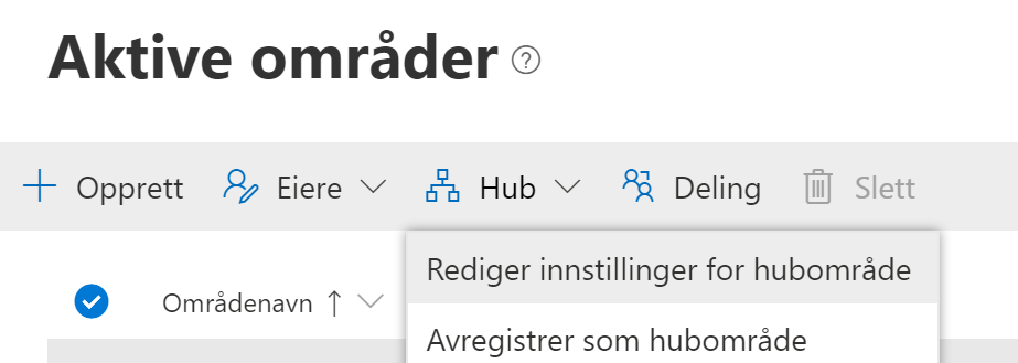 Rediger innstillinger for hubområde