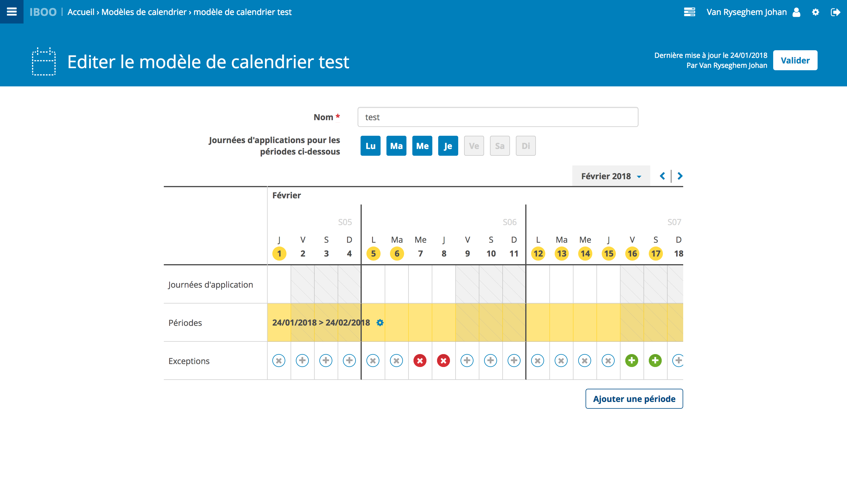 jours d'application sur les modèles de calendrier