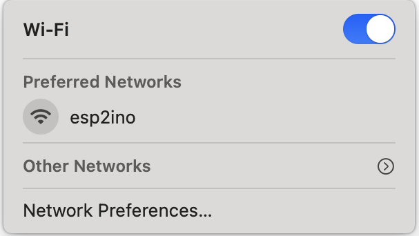 esp2ino Wi-Fi network in MacOS