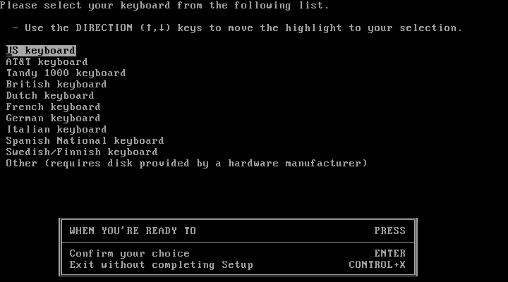 Windows 2.03 SETUP Keyboard